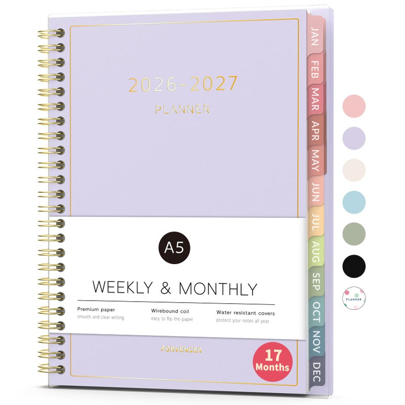 Forvencer Planner 2026-2027, 17 Month Weekly and Monthly Calendar Planner, Jan 2026 -May 2027, 6.3"" x 8.4"", Daily Agenda Book with Tabs, College School Supplies for Student Teacher Home, A5, Purple - Image 1
